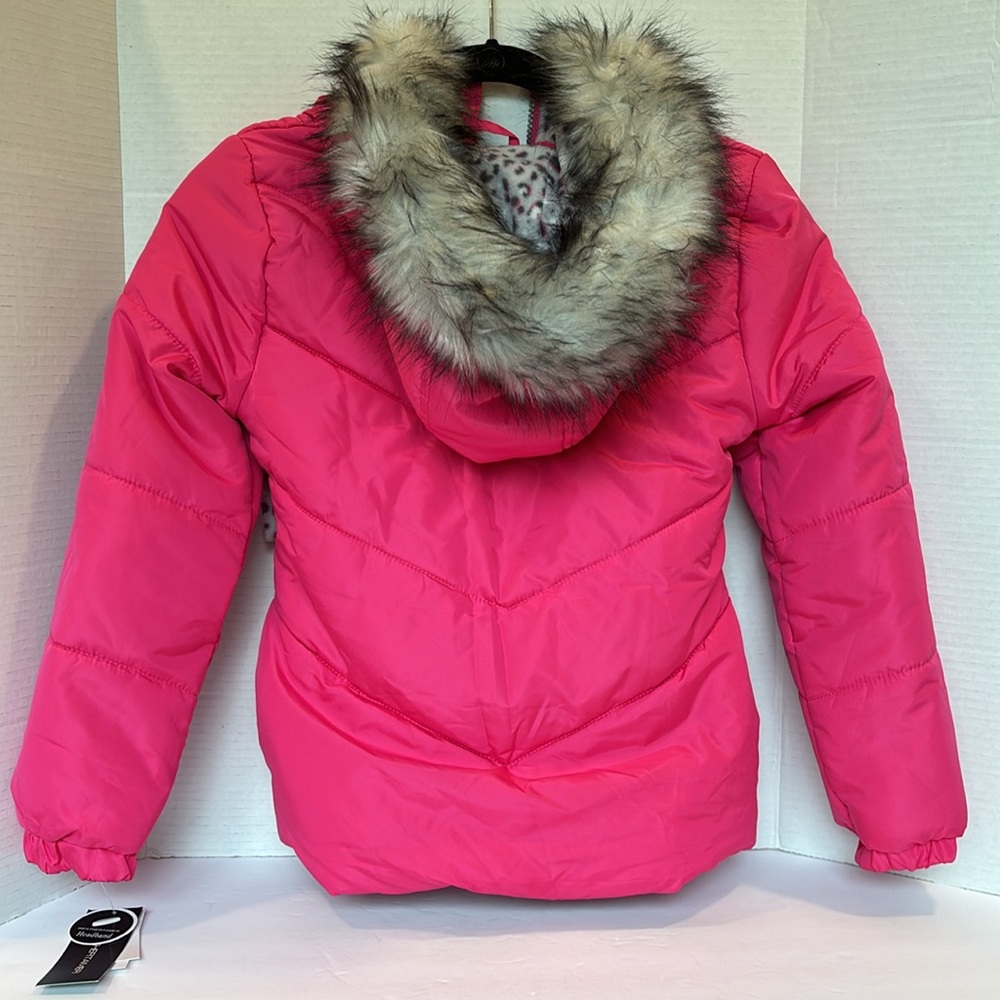 Weathertamer Girls Fuchsia Puffer Jacket with Faux Fur Size 7/8 - Picture 4 of 6